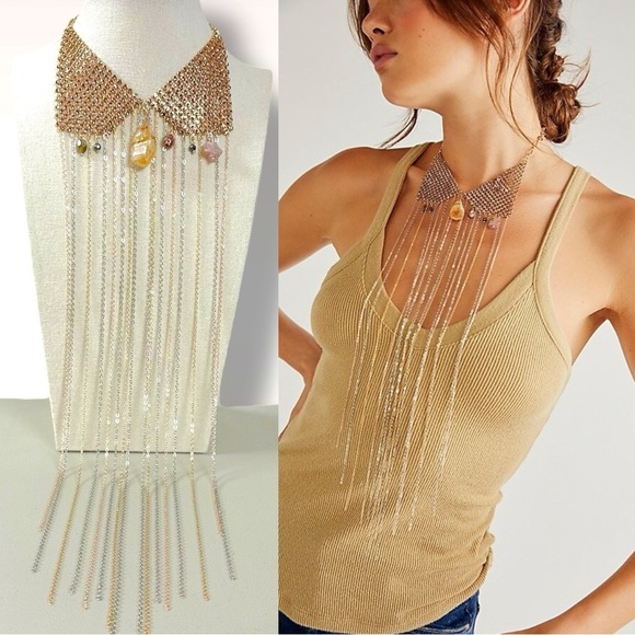 Free People Ariana Ost No Halo Body Chain NWT Necklace Fringe Bohemian Crystal - Picture 1 of 17